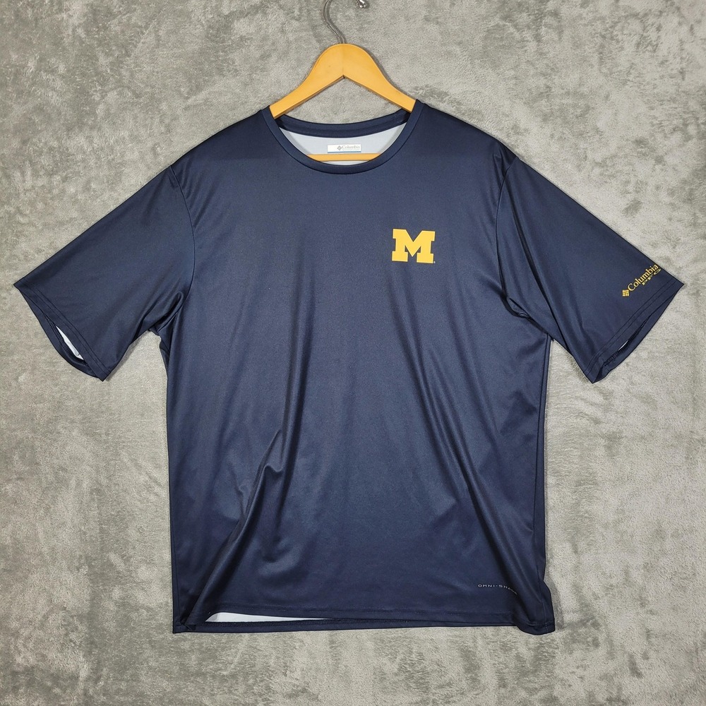 Michigan Wolverines Shirt Mens Large Blue NCAA College Omni Shade PFG Columbia